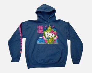 Hello Kitty Kaiju Monster Blue Pullover Hoodie Women’s Size M Sanrio Sweatshirt